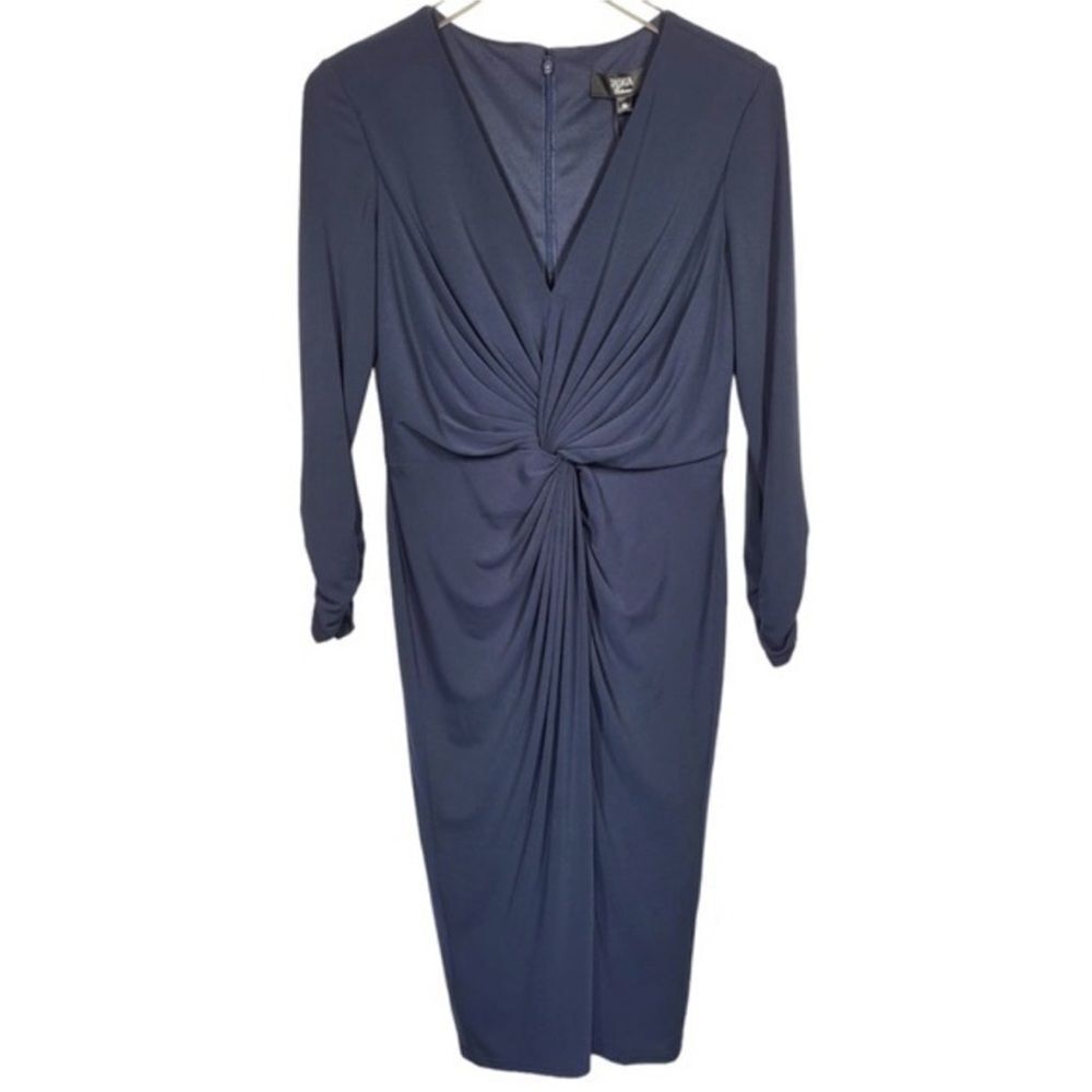 Navy Tadashi Collection Twist Front Fitted Dress 3/4 Sleeve Small